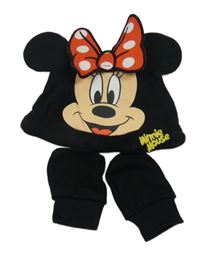 2set - Černá bavlněná čepice s Minnie + rukavičky