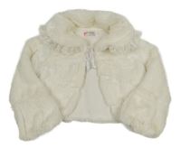 Smotanové kožušinové zateplené bolerko s golierikom s čipkou