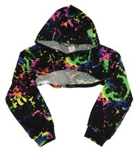 Čierno-farebná skvrnitá crop mikina s kapucňou Shein