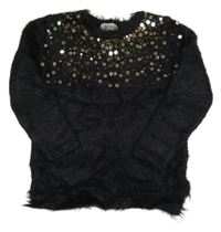 Čierny chlpatý sveter s flitrami H&M