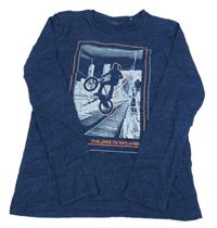 Tmavomodré melírované triko s cyklistou Yigga