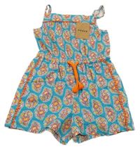 Nové - Modrozelený květovaný třpytivý kraťasový overal Mini Boden