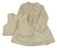 2set - Béžové květované žebrované šaty + vesta