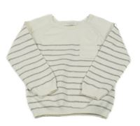 Bílo-šedý pruhovaný svetr s kapsou Primark