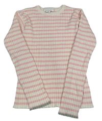 Bielo-ružový pruhovaný rebrovaný sveter Primark