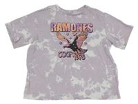 Lila-bílé batikované hudební tričko - Ramones H&M
