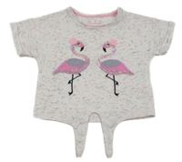 Biele melírované tričko s plameňáky z flitrů F&F