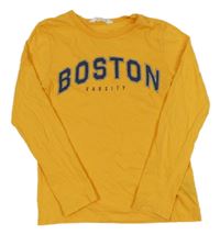 Horčicové tričko s nápisom H&M