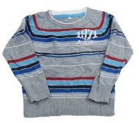 Sivo-modro-červený pruhovaný ľahký sveter s číslom C&A