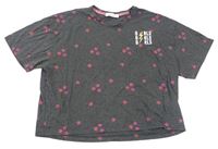 Šedé crop tričko s růžovými hvězdami New Look