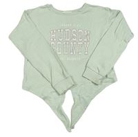 Mintová crop mikina s nápisy H&M