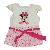 Bílo-růžové šaty s páskem a Minnie C&A