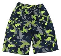 Tmavomodro-šedo-neonové army sportovní kraťasy 