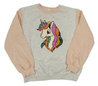 Sivo-marhuľová mikina s jednorožcem z flitrů H&M