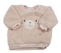 Svetloružová huňatá mikina s medvěďom ergee