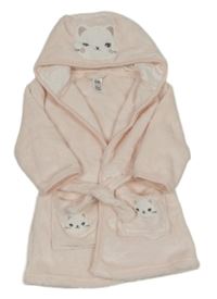 Světlerůžový plyšový župan s kočkami a kapucí C&A