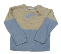 Béžovo-modrý ľahký sveter s nápisom Ergee