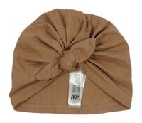Hnědá žebrovaná turbanová čepice s uzlem H&M