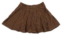 Hnedo-tmavomodrá kockovaná kolová sukňa Next