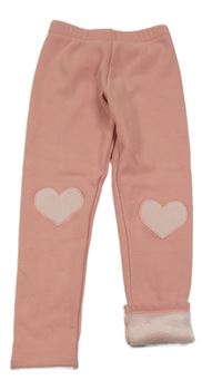 Světlerůžové zateplené legíny se srdíčky 