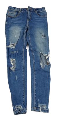 Modré skinny rifle s dírami Zara