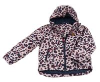 Růžovo-tmavomodrá leopardí šusťáková funkční lyžařská bunda s kapucí Lupilu