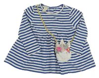 Bielo-modré pruhované šaty s jednorožcom Monsoon