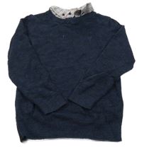 Tmavomodrý ľahký sveter s košeľovým golierikom Next