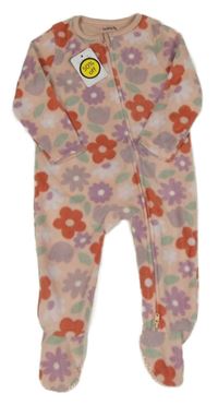 Nové - Světlerůžový květovaný fleecový overal Tu