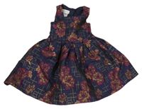 Tmavomodro-růžové květované šaty 