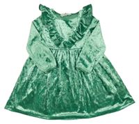 Zelené zamatové šaty s volánikom H&M