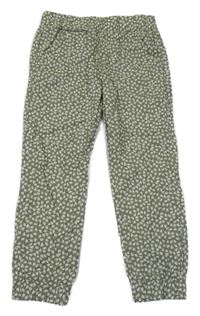 Nové - kaki-biele vzorované plátenné cuff nohavice Tchibo