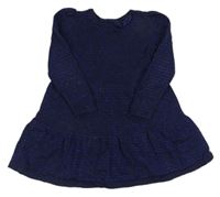 Tmavomodro-trblietavé pruhované svetrové šaty s mašlou H&M