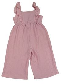 Svetloružový rebrovaný culottes nohavicový overal Shein
