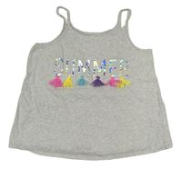 Sivý melírovaný crop top s nápisom a strapcemi F&F