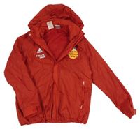 Červená šušťáková športová bunda s nápismi a kapucňou Adidas