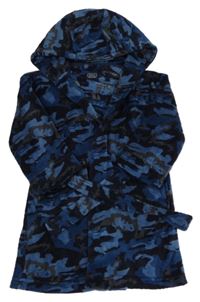 Tmavomodro-tmavosivý army plyšový župan s kapucňou Next