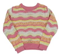 Ružovo-bielo-žlto-farebný pruhovaný perforovaný sveter Primark