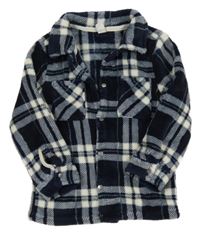 Tmavomodro-biela kockovaná plyšová košeľová bunda Topolino