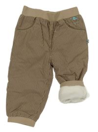 Hnědo-béžové pruhované šusťákové cuff zateplené kalhoty s úpletovým pasem Ergee