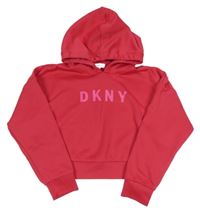 Fuchsiová crop sportovní mikina s logem a kapucí DKNY