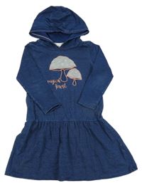 Tmavomodré teplákové šaty riflového vzhledu s houbami a kapucňou Topolino