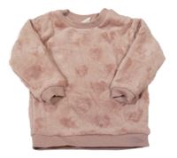 Ružová plyšová mikina so srdiečkami H&M