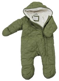 Khaki prešívaná šušťáková zimná kombinéza s kapucňou Primark