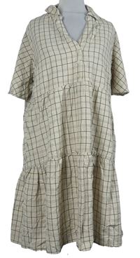 Dámske béžovo-khaki kockované košeľové šaty Primark