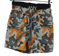 Pánské šedo-oranžové army plážové kraťasy s logy Boohoo 