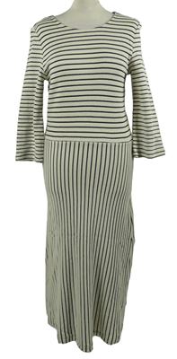 Dámské smetanovo-tmavomodré pruhované pletené midi šaty Marc O´Polo 