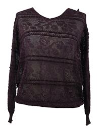 Dámský vínový třpytivý ažurový svetr Next 