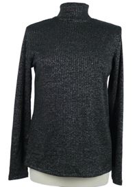 Dámske čierne trblietavé rebrované úpletové tričko so stojačikom F&F