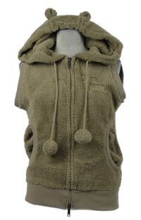 Dámska hnedá chlpatá vesta s kapucňou